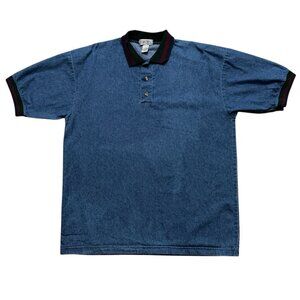 Ash City Polo Shirt Mens Size XL Short Sleeve Denim Contrast Collar Blue Vintage